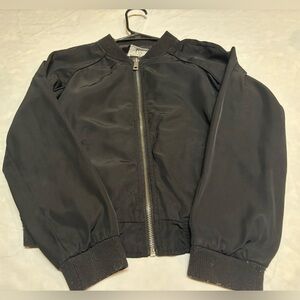 Bomber Jacket Black Large Lightweight Zipper Y2K Streetwear Goth